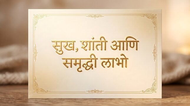 Elegant Marathi Greeting Card with Gold Embossed Typography