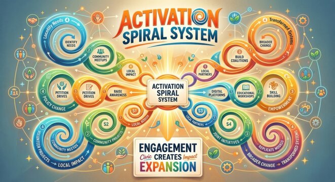Civic Activation Spiral System Promoting Engagement and Impact Expansion