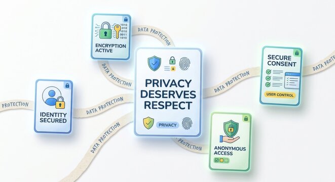 Digital Privacy and Security Icons Showing Protection and Anonymous Access