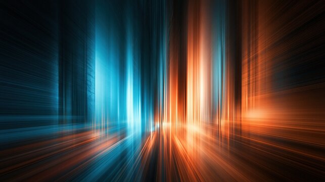 Abstract futuristic glowing light streaks in contrasting blue and orange hues creating a dynamic energy pattern