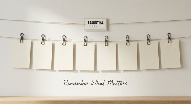Essential Records Hanging on a Line with a Reminder Message