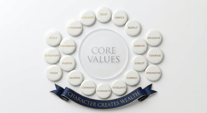 Core Values Circles with Character Creates Wealth Banner