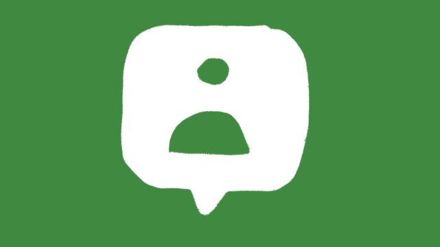 Speech bubble user profile social media account hand-drawn cartoon graphic with chalk cutout person silhouette icon and creative member notification symbol isolated on green screen background.