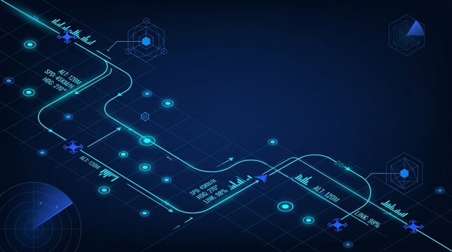 Abstract High Tech Aerospace Autonomous Drone Telemetry Network Background