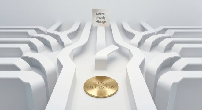 Golden Coin of Best Decision at White Crossroads Offering Choice Wisely Always Guidance
