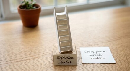 Obraz premium Folded Paper Ladder Object with Reflection Anchor Base and Inspirational Quote