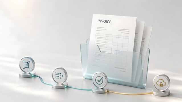 Digital Invoice Processing Workflow with Glass Folder and Secure Cloud Storage Verification