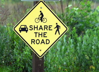 Share the Road Warning Sign for Drivers Cyclists and Pedestrians © Christine Donnelly