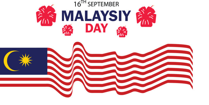 Malaysia day celebration concept with national flag and hibiscus flowers