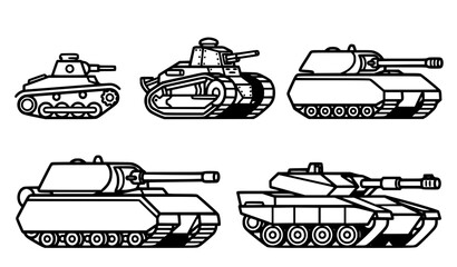 Obraz premium Four military tank icons armored vehicle outline vector variations