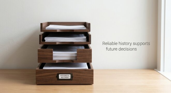 Stacked Wooden Document Trays Organizing Paperwork for Office and Business
