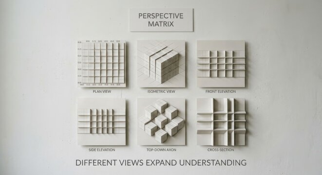 Perspective Matrix Diagram with Multiple Orthographic and Isometric Views
