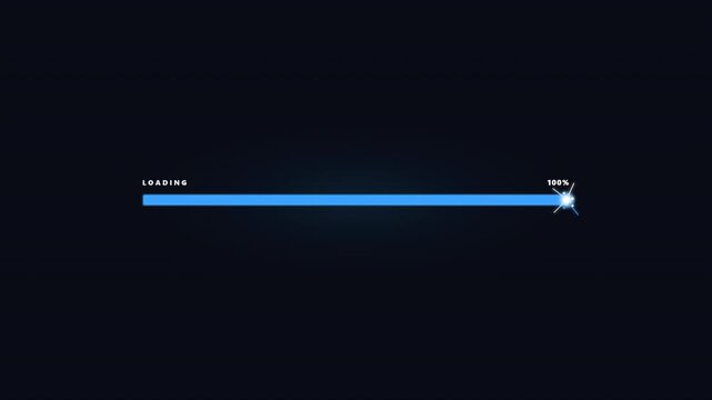 Minimal futuristic game loading bar with dynamic color transitions from red to orange, yellow, and blue, featuring reactive energy sparks at the leading edge using native SVG rendering.