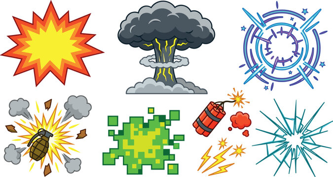 Comic Book Explosions and Game Special Effects Vector Set