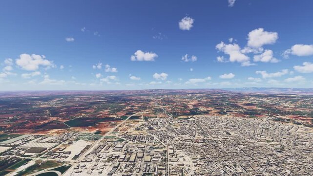 Aerial drone view of Idlib City. Syria