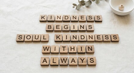 Obraz premium Wooden Tiles Spell Out Kindness Begins Within Always Message