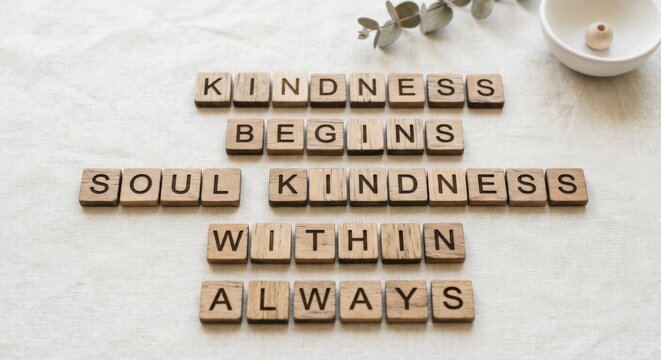 Wooden Tiles Spell Out Kindness Begins Within Always Message