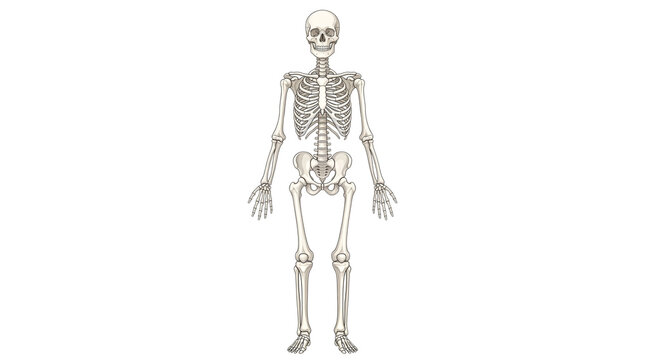Anatomical human skeleton illustration, medical bone structure diagram, full body skeletal system for biology education isolated PNG with Transparent Background