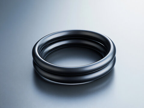 Double black rubber sealing rings stacked on a metallic studio surface