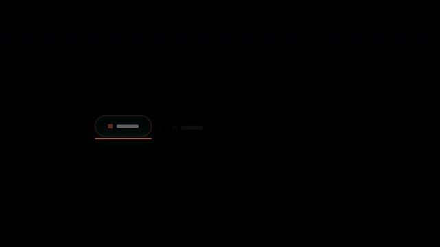 Dynamic horizontal tab navigation menu with glowing selection indicator isolated on black
