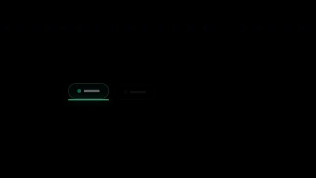 Dynamic horizontal tab navigation menu with glowing selection indicator isolated on black