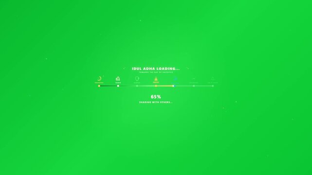 An elegant Islamic motion graphic animation depicting a journey toward Eid al-Adha with custom milestone icons, a glowing progress bar, and modern festive elements on a clean green background.