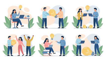 Fototapeta premium Business people generating creative ideas, teamwork and collaboration concept