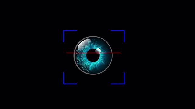 Digital eyes biometric scan icon sign animation on transparent background, Futuristic cyber security eyes scan with red laser sign animated.