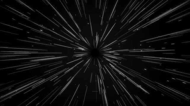 Speed of light effect showing fast movement through the galaxy with bright glowing streaks and trails rushing rapidly outward into the infinite darkness of deep outer space