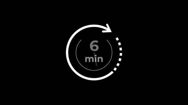 6 min clock icon animation. Clock 6-minute icon Digital and analog clock 6 minutes isolated on black background. and creating a stunning video.4k video.