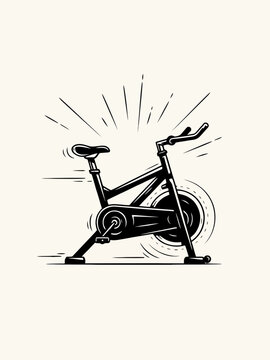 Stationary exercise bike illustrated with dynamic motion lines and speed effects for fitness concepts.