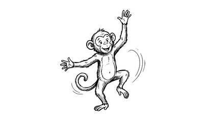 Fototapeta premium Dancing Monkey Hand Drawn Black White Sketch Vector Illustration