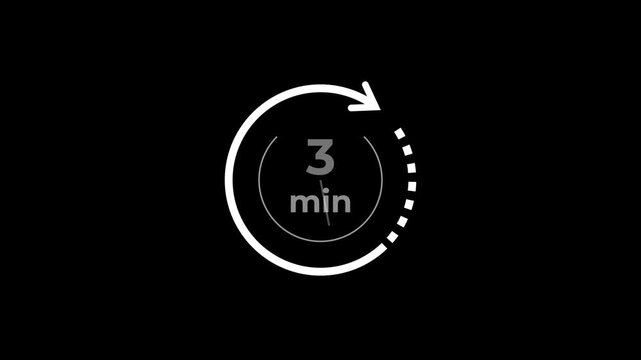 3 min clock icon animation. Clock 3-minute icon Digital and analog clock 3 minutes isolated on black background. and creating a stunning video.4k video.