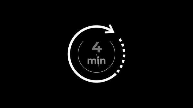 4 min clock icon animation. Clock 4-minute icon Digital and analog clock 4 minutes isolated on black background. and creating a stunning video.4k video.