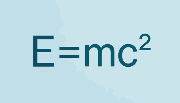 E Equals Mc Squared Equation Displayed on Light Blue Background