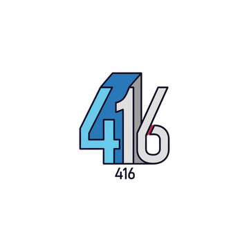 3D Number 416 Isolated on White Background