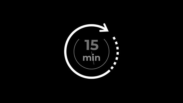 15 min clock icon animation. Clock 15-minute icon Digital and analog clock 15 minutes isolated on black background. and creating a stunning video.4k video.