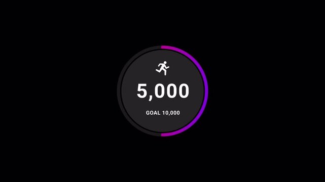 10k steps running counter sign animation on transparent background, 10 thousands steps tracking goal animated with alpha channel.