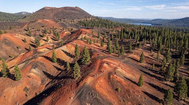 Aerial View of Painted Dunes Volcanic Landscape in Lassen Volcanic National Park, California