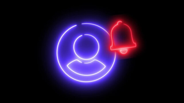 Glowing digital symbols show user profile and alert