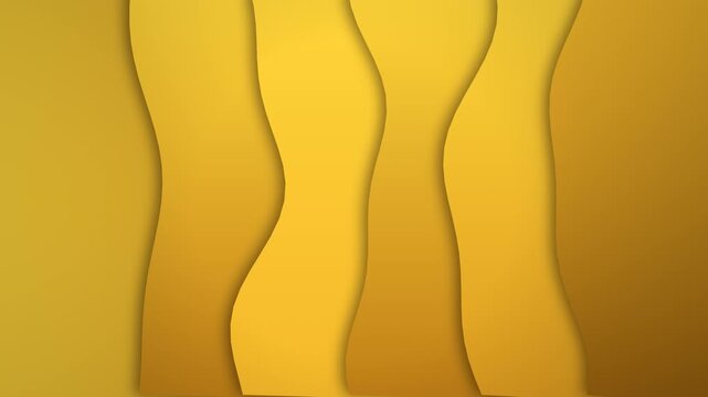 Abstract paper cut style background rotated ninety degrees with smooth layered yellow and gold vertical waves and soft depth shadows between layers. Gentle seamless wave motion makes it suitable for p