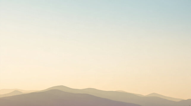 premium cinematic wallpaper, extremely distant low mountain silhouettes softened by clear morning atmosphere, monochromatic pale blue landscape, vast luminous ivory sky