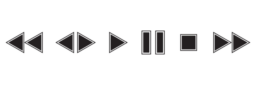 Isolated vector illustration of play, pause, stop, and rewind icons for web and mobile app interface design. Eps 10.