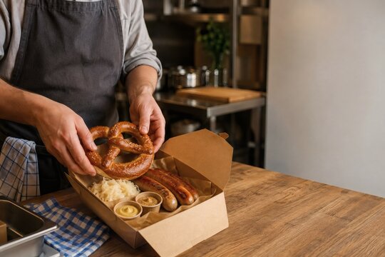 Small restaurant preparing an Oktoberfest takeaway meal