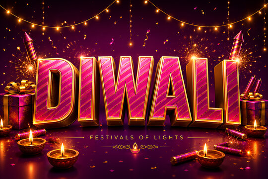Diwali Festival of Lights Celebration with Diyas Fireworks Gifts and Decorative Lights