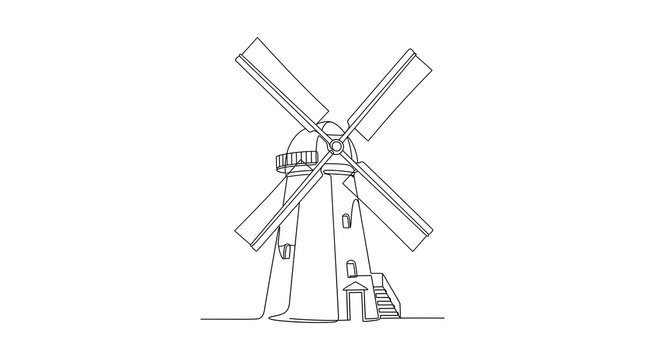 Windmill continuous line drawing vector graphic asset