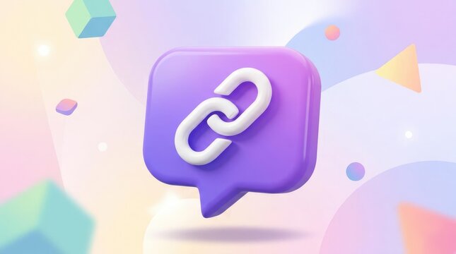 3D link icon in purple speech bubble on abstract background
