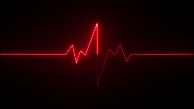 Red color neon heartbeat signal icon animation on black background. Motion graphics of concept. 4k video animation.
