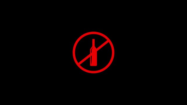 No alcohol sign animation, red prohibition symbol for beverage restriction forbidden warning
