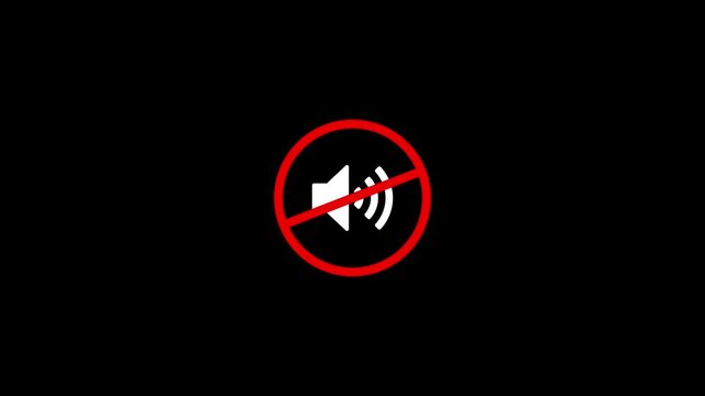 Muted audio animation on black background, for digital media, interface sound volume, symbol